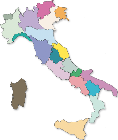 La cartina dell'Italia riporta le varie sedi dell'ASPIC in Italia.